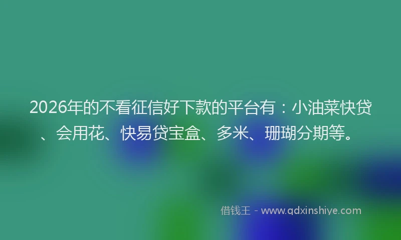 2026年的不看征信好下款的平台有：小油菜快贷、会用花、快易贷宝盒、多米、珊瑚分期等。
