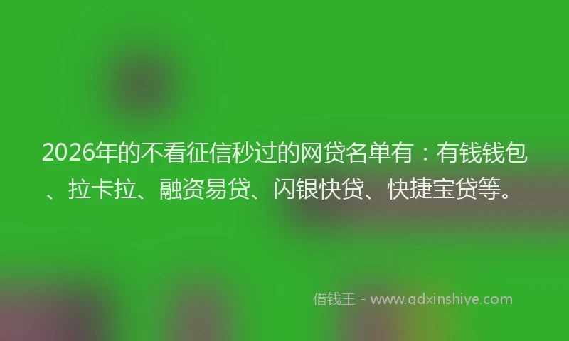2026年的不看征信秒过的网贷名单有：有钱钱包、拉卡拉、融资易贷、闪银快贷、快捷宝贷等。