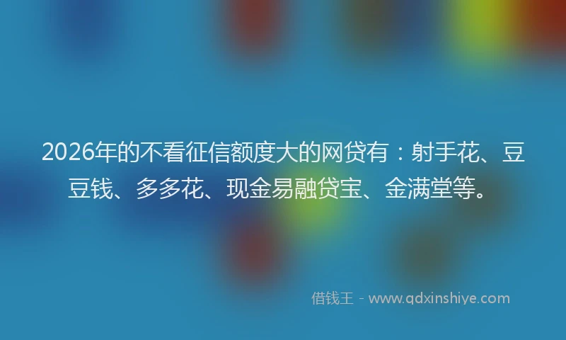 2026年的不看征信额度大的网贷有：射手花、豆豆钱、多多花、现金易融贷宝、金满堂等。