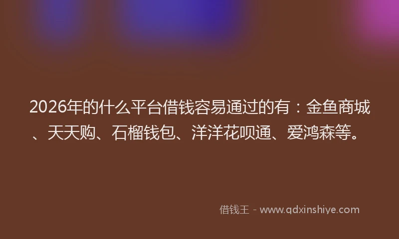 2026年的什么平台借钱容易通过的有：金鱼商城、天天购、石榴钱包、洋洋花呗通、爱鸿森等。