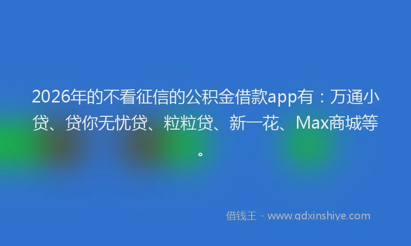 2026年的不看征信的公积金借款app有：万通小贷、贷你无忧贷、粒粒贷、新一花、Max商城等。