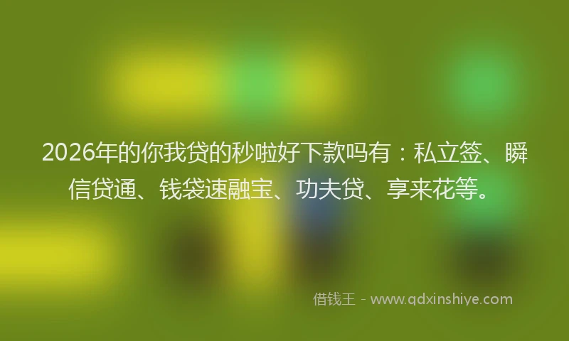 2026年的你我贷的秒啦好下款吗有：私立签、瞬信贷通、钱袋速融宝、功夫贷、享来花等。