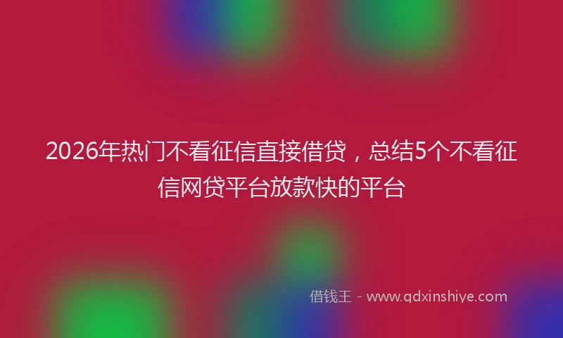 2026年热门不看征信直接借贷，总结5个不看征信网贷平台放款快的平台