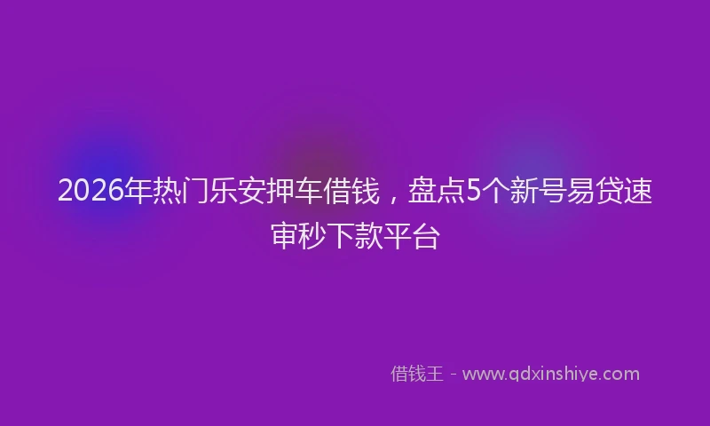 2026年热门乐安押车借钱，盘点5个新号易贷速审秒下款平台