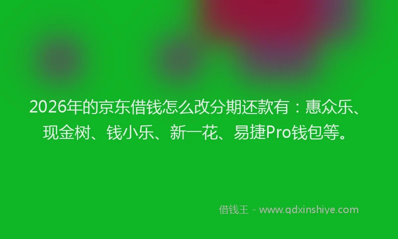 2026年的京东借钱怎么改分期还款有：惠众乐、现金树、钱小乐、新一花、易捷Pro钱包等。