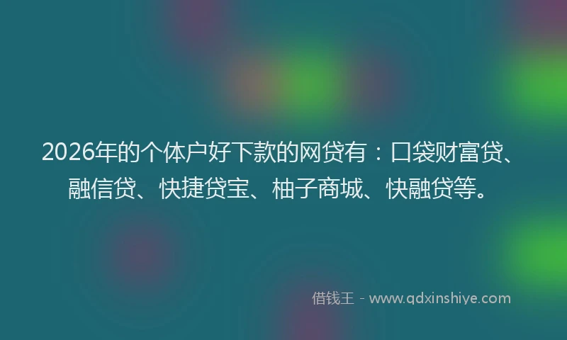 2026年的个体户好下款的网贷有：口袋财富贷、融信贷、快捷贷宝、柚子商城、快融贷等。