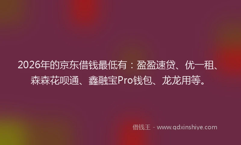 2026年的京东借钱最低有：盈盈速贷、优一租、森森花呗通、鑫融宝Pro钱包、龙龙用等。
