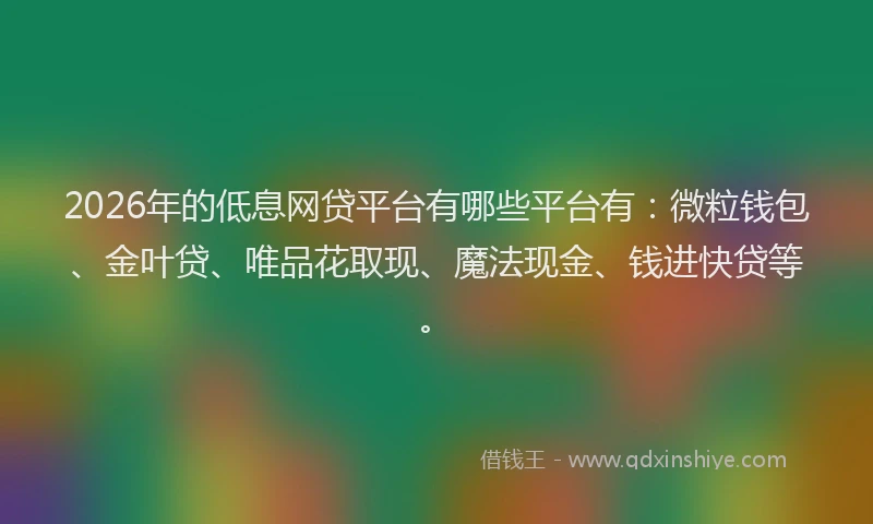 2026年的低息网贷平台有哪些平台有：微粒钱包、金叶贷、唯品花取现、魔法现金、钱进快贷等。