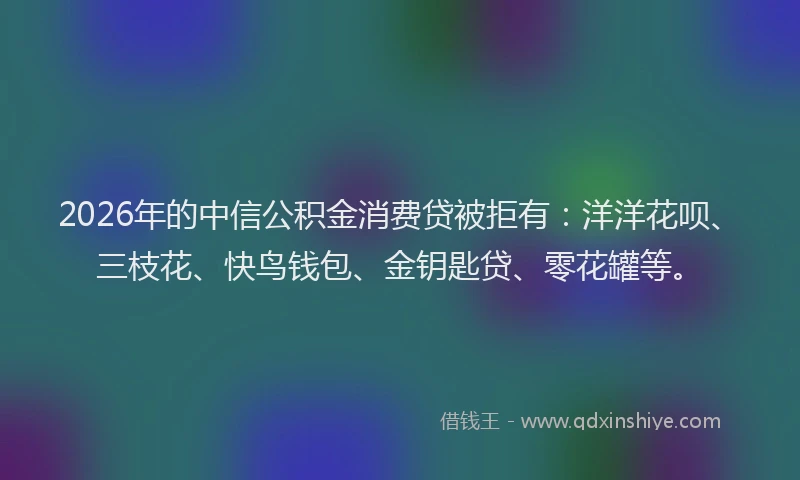 2026年的中信公积金消费贷被拒有：洋洋花呗、三枝花、快鸟钱包、金钥匙贷、零花罐等。