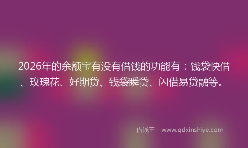 2026年的余额宝有没有借钱的功能有：钱袋快借、玫瑰花、好期贷、钱袋瞬贷、闪借易贷融等。