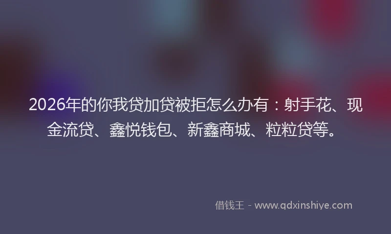 2026年的你我贷加贷被拒怎么办有：射手花、现金流贷、鑫悦钱包、新鑫商城、粒粒贷等。