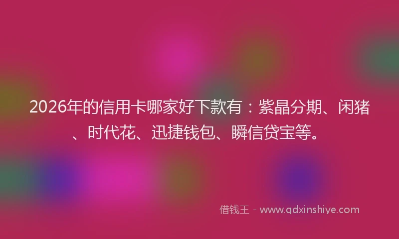 2026年的信用卡哪家好下款有：紫晶分期、闲猪、时代花、迅捷钱包、瞬信贷宝等。