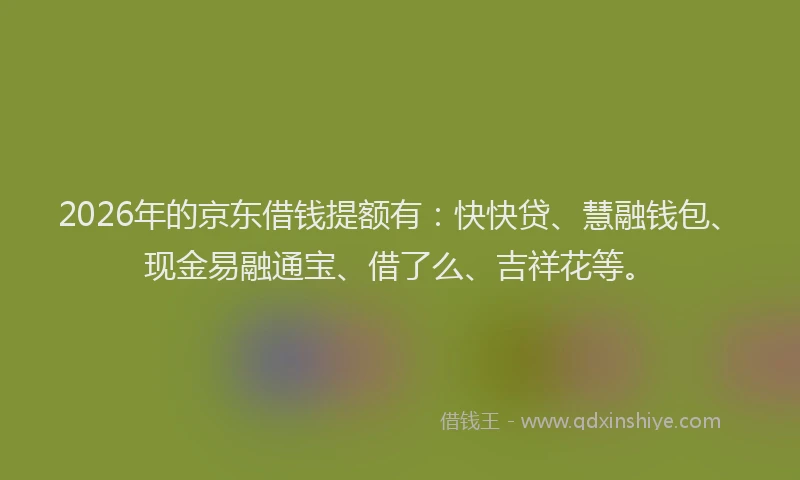 2026年的京东借钱提额有：快快贷、慧融钱包、现金易融通宝、借了么、吉祥花等。