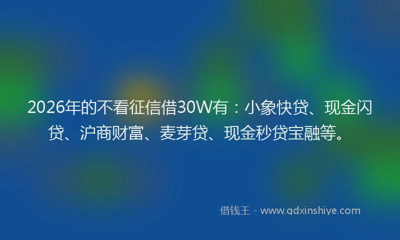 2026年的不看征信借30W有：小象快贷、现金闪贷、沪商财富、麦芽贷、现金秒贷宝融等。
