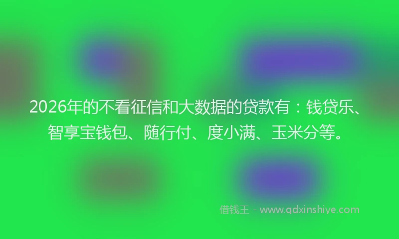 2026年的不看征信和大数据的贷款有：钱贷乐、智享宝钱包、随行付、度小满、玉米分等。