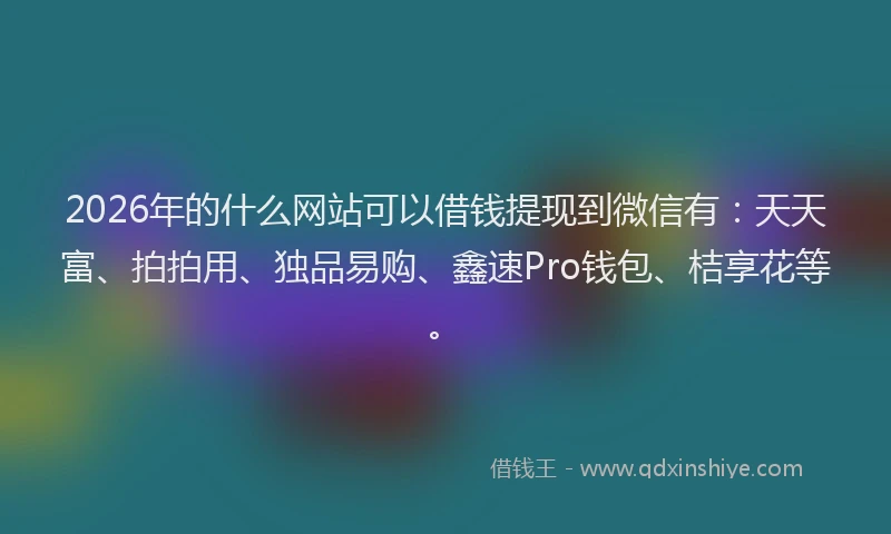 2026年的什么网站可以借钱提现到微信有：天天富、拍拍用、独品易购、鑫速Pro钱包、桔享花等。