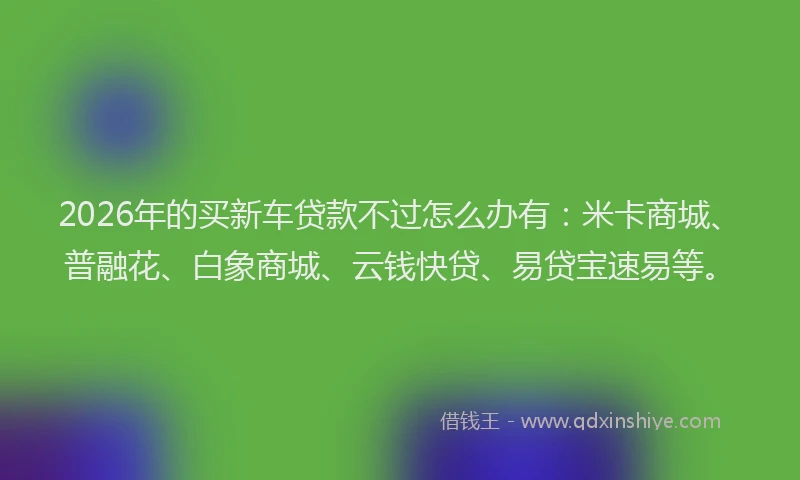 2026年的买新车贷款不过怎么办有：米卡商城、普融花、白象商城、云钱快贷、易贷宝速易等。
