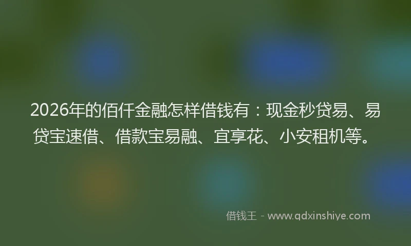 2026年的佰仟金融怎样借钱有：现金秒贷易、易贷宝速借、借款宝易融、宜享花、小安租机等。