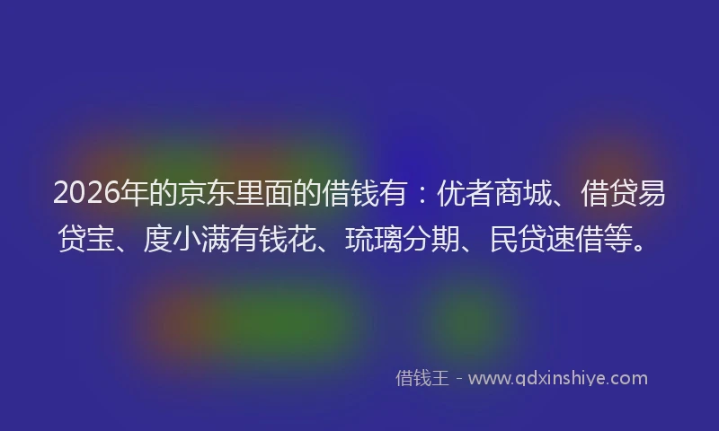 2026年的京东里面的借钱有：优者商城、借贷易贷宝、度小满有钱花、琉璃分期、民贷速借等。