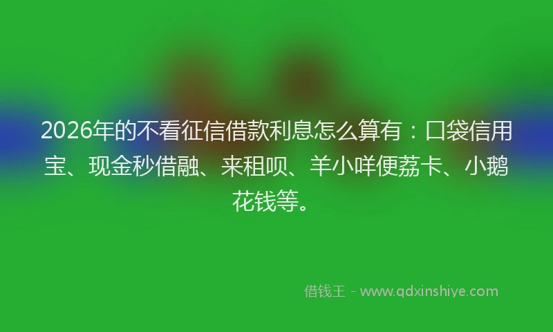 2026年的不看征信借款利息怎么算有：口袋信用宝、现金秒借融、来租呗、羊小咩便荔卡、小鹅花钱等。
