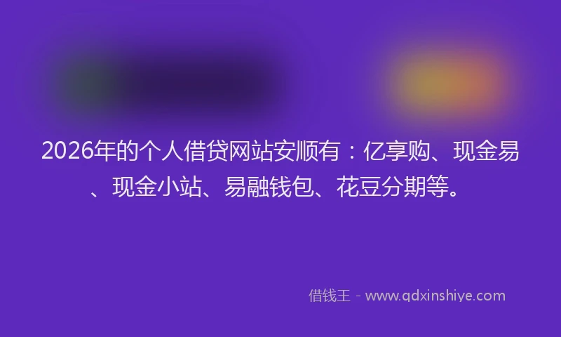 2026年的个人借贷网站安顺有：亿享购、现金易、现金小站、易融钱包、花豆分期等。