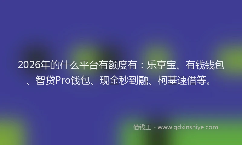 2026年的什么平台有额度有：乐享宝、有钱钱包、智贷Pro钱包、现金秒到融、柯基速借等。