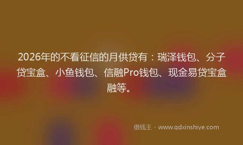 2026年的不看征信的月供贷有：瑞泽钱包、分子贷宝盒、小鱼钱包、信融Pro钱包、现金易贷宝盒融等。