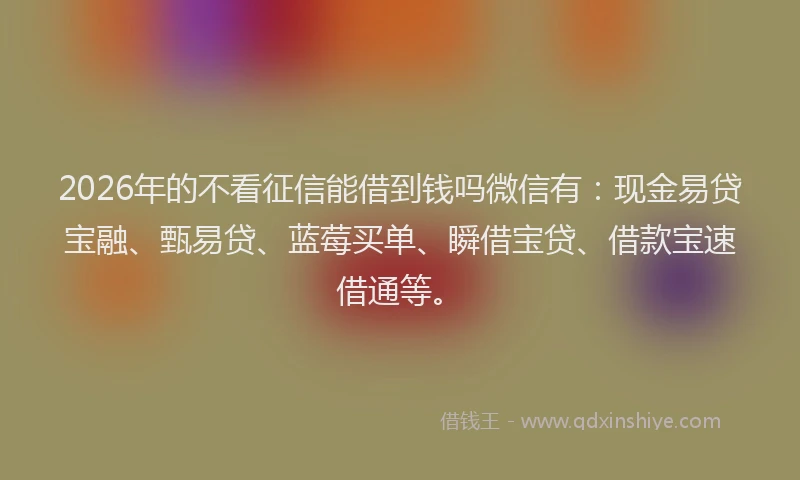 2026年的不看征信能借到钱吗微信有：现金易贷宝融、甄易贷、蓝莓买单、瞬借宝贷、借款宝速借通等。