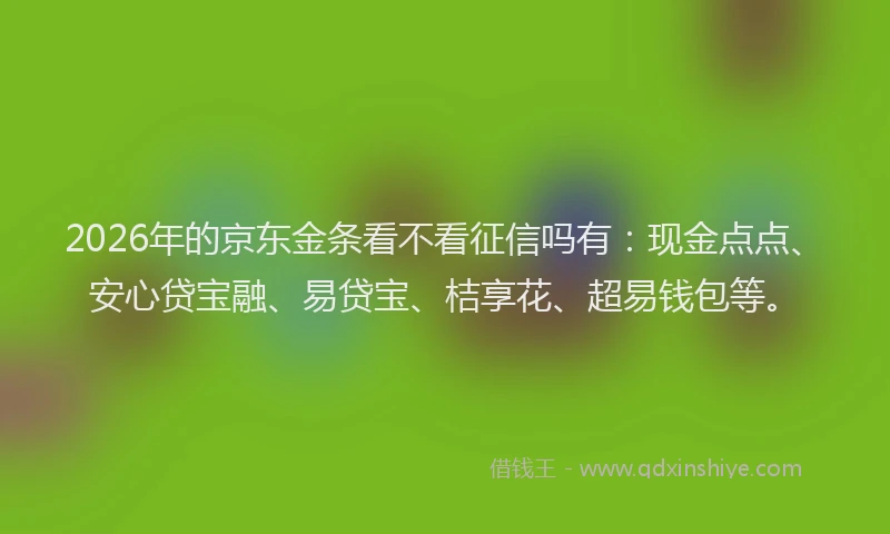 2026年的京东金条看不看征信吗有：现金点点、安心贷宝融、易贷宝、桔享花、超易钱包等。