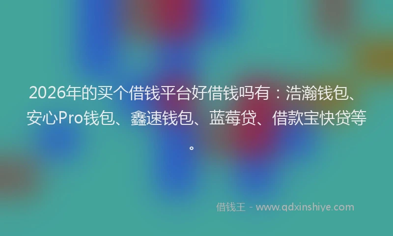 2026年的买个借钱平台好借钱吗有：浩瀚钱包、安心Pro钱包、鑫速钱包、蓝莓贷、借款宝快贷等。