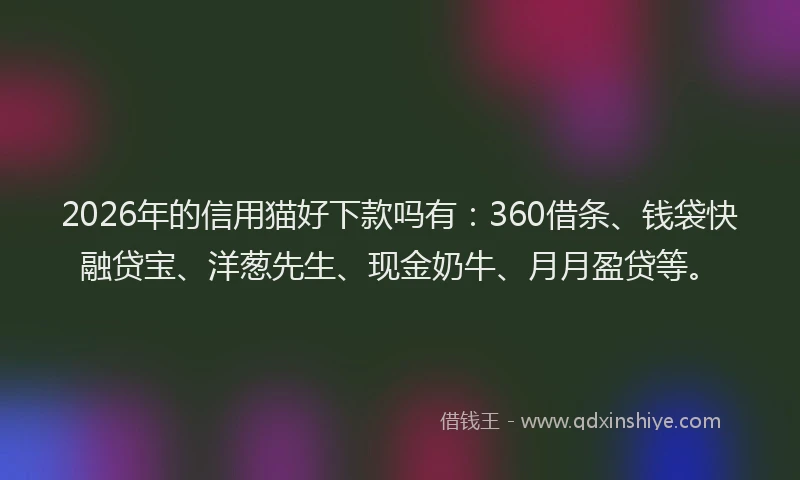 2026年的信用猫好下款吗有：360借条、钱袋快融贷宝、洋葱先生、现金奶牛、月月盈贷等。