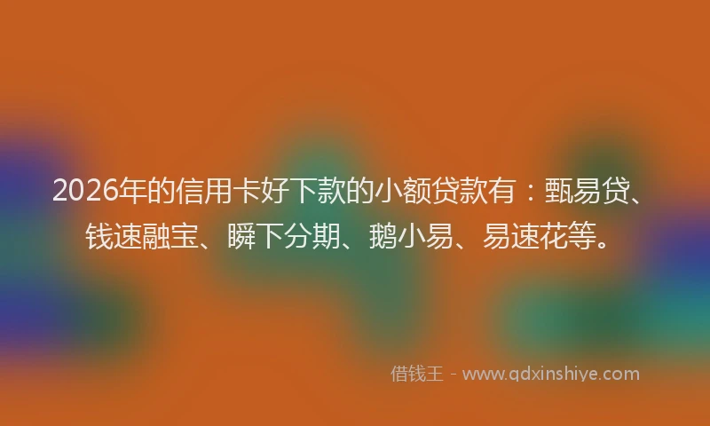 2026年的信用卡好下款的小额贷款有：甄易贷、钱速融宝、瞬下分期、鹅小易、易速花等。