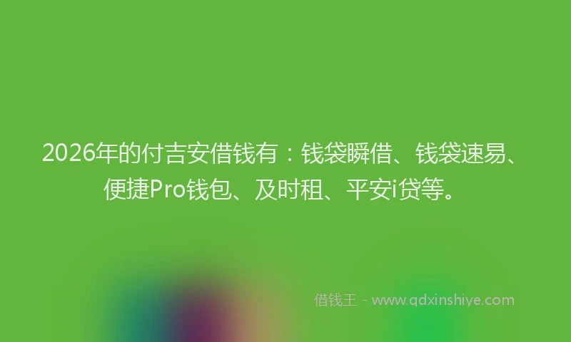 2026年的付吉安借钱有：钱袋瞬借、钱袋速易、便捷Pro钱包、及时租、平安i贷等。