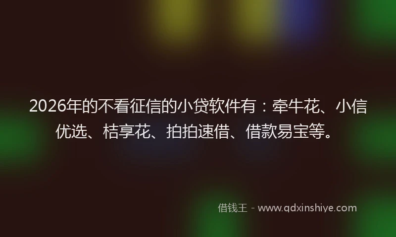 2026年的不看征信的小贷软件有：牵牛花、小信优选、桔享花、拍拍速借、借款易宝等。