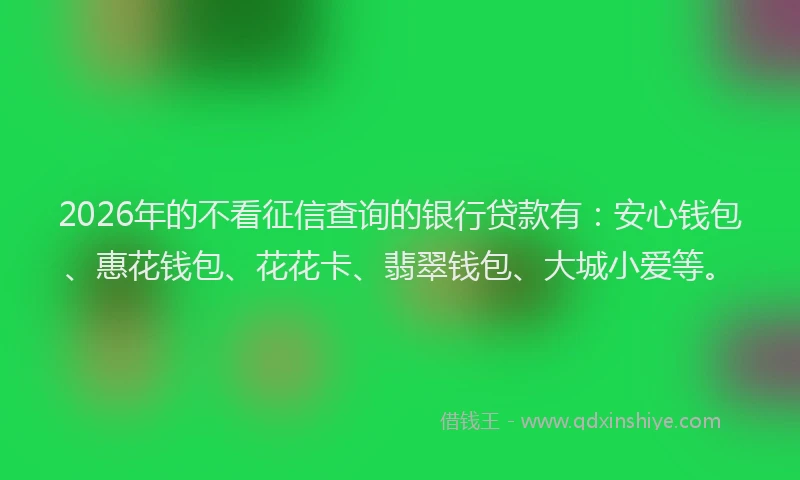 2026年的不看征信查询的银行贷款有：安心钱包、惠花钱包、花花卡、翡翠钱包、大城小爱等。