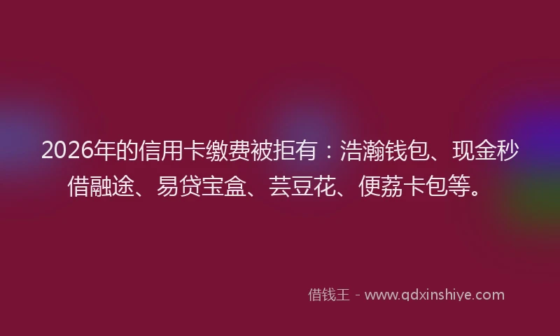 2026年的信用卡缴费被拒有：浩瀚钱包、现金秒借融途、易贷宝盒、芸豆花、便荔卡包等。