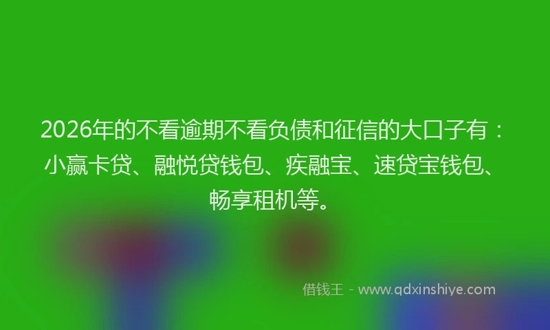2026年的不看逾期不看负债和征信的大口子有：小赢卡贷、融悦贷钱包、疾融宝、速贷宝钱包、畅享租机等。