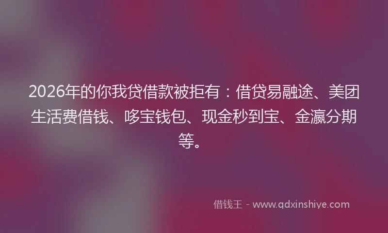 2026年的你我贷借款被拒有：借贷易融途、美团生活费借钱、哆宝钱包、现金秒到宝、金瀛分期等。