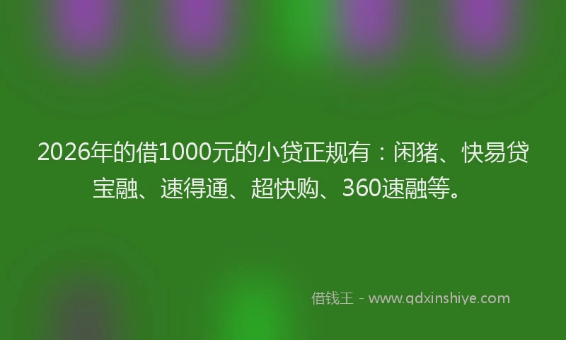 2026年的借1000元的小贷正规有：闲猪、快易贷宝融、速得通、超快购、360速融等。