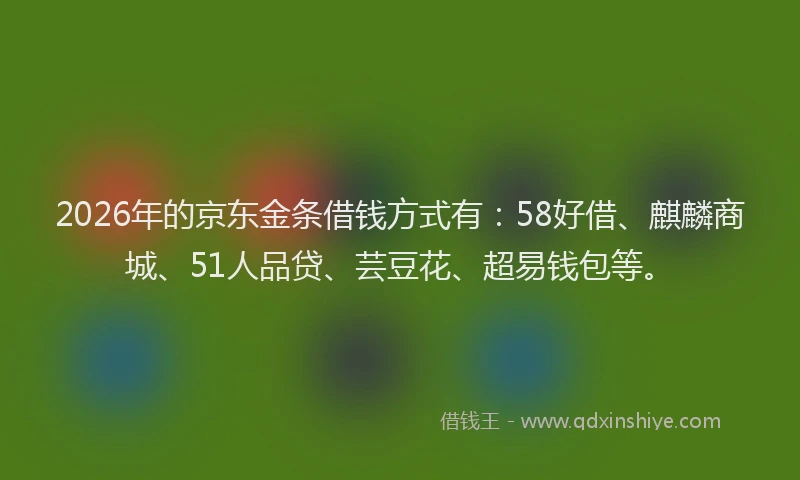2026年的京东金条借钱方式有：58好借、麒麟商城、51人品贷、芸豆花、超易钱包等。
