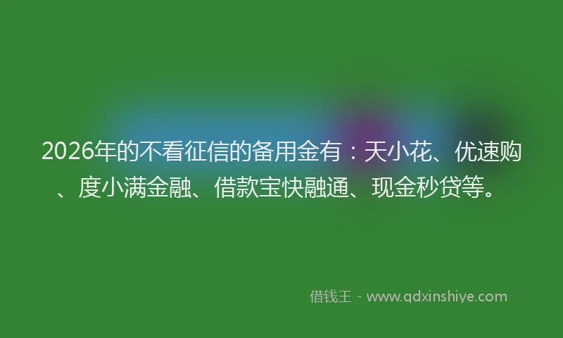 2026年的不看征信的备用金有：天小花、优速购、度小满金融、借款宝快融通、现金秒贷等。