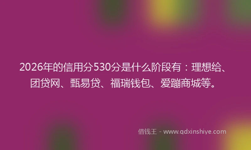 2026年的信用分530分是什么阶段有：理想给、团贷网、甄易贷、福瑞钱包、爱蹦商城等。