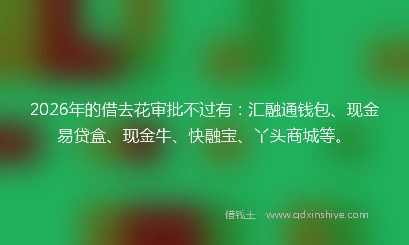 2026年的借去花审批不过有：汇融通钱包、现金易贷盒、现金牛、快融宝、丫头商城等。