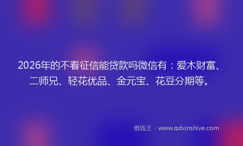 2026年的不看征信能贷款吗微信有：爱木财富、二师兄、轻花优品、金元宝、花豆分期等。