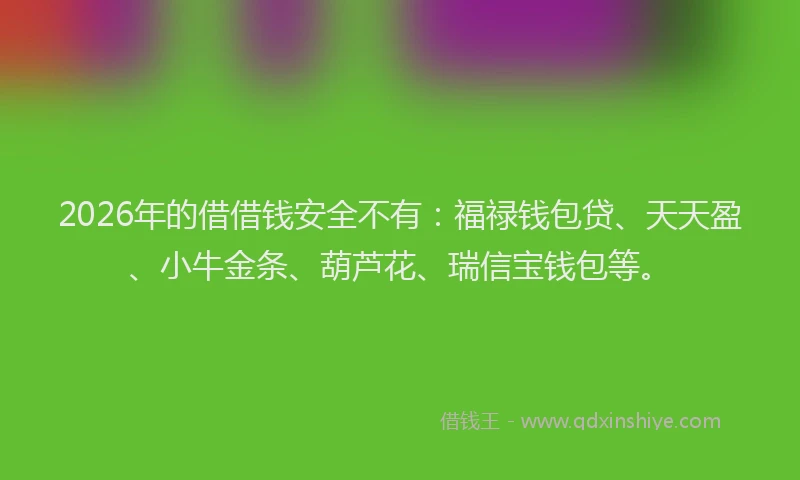 2026年的借借钱安全不有：福禄钱包贷、天天盈、小牛金条、葫芦花、瑞信宝钱包等。