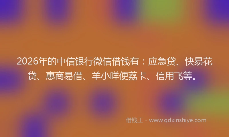 2026年的中信银行微信借钱有：应急贷、快易花贷、惠商易借、羊小咩便荔卡、信用飞等。