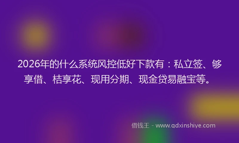 2026年的什么系统风控低好下款有：私立签、够享借、桔享花、现用分期、现金贷易融宝等。