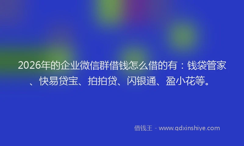 2026年的企业微信群借钱怎么借的有：钱袋管家、快易贷宝、拍拍贷、闪银通、盈小花等。