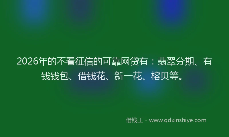 2026年的不看征信的可靠网贷有：翡翠分期、有钱钱包、借钱花、新一花、榕贝等。