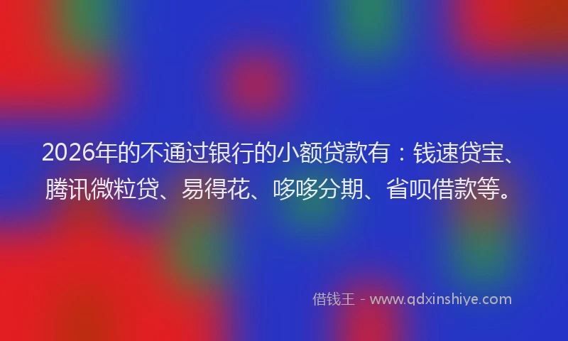 2026年的不通过银行的小额贷款有：钱速贷宝、腾讯微粒贷、易得花、哆哆分期、省呗借款等。
